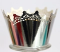 Golden crown laser-cut cupcake wrappers with reflective mirror finish for party decor - Reflective Silver