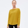 Maglia yoga a maniche lunghe da donna in nylon giallo zenzero con scollo a barchetta - S / Giallo Limone