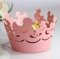 Detailed laser-cut pink cupcake wrapper with cute hollow duck patterns for cake decoration - Pink