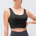 Reggiseno sportivo nero a alto sostegno con scollo a U e spalline larghe per yoga - L / Nero