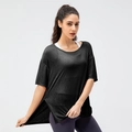Haut de sport noir ample pour femme avec fentes latérales et tissu respirant léger - 2/XS / Noir