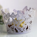 Elegant white laser-cut cupcake wrapper featuring delicate butterfly patterns for weddings - Light Purple