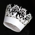 White laser-cut cupcake wrapper with intricate bird and scroll patterns for party decor - 5cm / White