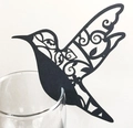 Laser-cut black hummingbird place card for wedding party glass rim decoration - Black Khaki