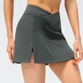 Dunkelgrauer Sport-Hosenrock mit gekreuztem Bund und Seitenschlitz für Tennis-Fitness - 10/XL / Ultimatives Grau