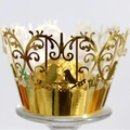 Golden laser-cut cupcake wrapper featuring intricate vine patterns and love birds design - 5cm / Reflective Gold