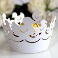 White laser-cut paper cupcake wrappers featuring elegant hollow duck crown patterns - 5cm / White