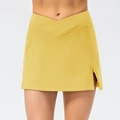 Leuchtend gelber Tennisrock mit V-Cross-Bund und seitlichem Schlitz für Damen - 10/XL / Herbstgelb