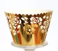 Golden laser-cut rose floral cupcake wrapper with reflective mirror finish for weddings - Reflective Gold