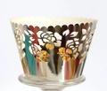 Silver laser-cut floral muffin cupcake wrappers with elegant hollowed rose lace patterns - Reflective Silver