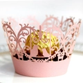 Pink laser cut cupcake wrapper with bird and vine patterns for party decoration - 5cm / Pink