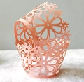 Laser cut floral cupcake wrappers in peach pink for wedding and party cake decorations - 5x5x8CM / Pink