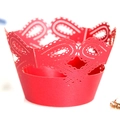 Intricate red laser-cut butterfly lace cupcake wrappers for wedding cake decoration - Pearlescent Red