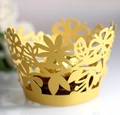 Elegant gold laser-cut floral cupcake wrappers and lace chocolate liners for weddings - 5cm / Gold