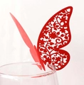 Segnaposto a farfalla rossa intagliati al laser per decorazione bicchieri da festa - 50 Fogli / Rosso Perlato