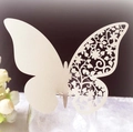 Elegant cream butterfly place card with intricate laser-cut floral design for glass rim - 50 Sheets / Ivory