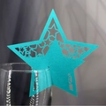 Teal laser-cut star place card with hollow pattern for wedding glass decoration - Tiffany Blue