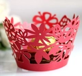 Intricate red laser-cut floral cupcake wrapper with a golden chocolate ball centerpiece - 5cm / Pearlescent Red