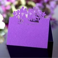 Laser-cut purple butterfly table card featuring Mr & Mrs silhouette for wedding decor - Dark Purple