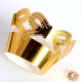 Macro detail of laser-cut hollow crown cake border in reflective mirror gold cardstock - Reflective Gold