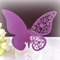 Elegant purple pearlescent butterfly place card with intricate laser-cut lace floral pattern - 50 Sheets / Dark Purple