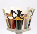 Silver mirror finish cupcake wrapper with laser-cut bear pattern for parties - Reflective Silver