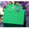 Green laser-cut butterfly wedding place card featuring Mr & Mrs silhouettes in a folded design - Dark Green