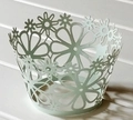 Mint green laser-cut cupcake wrapper with hollow daisy flower patterns for wedding decor - 5x5x8CM / Light Blue