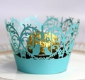 Pirottini per cupcake azzurri tagliati al laser con motivi di uccelli in carta perlata - 5cm / Blu Tiffany