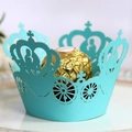 Sky blue laser cut carriage cupcake wrapper with romantic couple silhouette design - Tiffany Blue