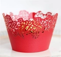 Laser-cut red rose cupcake wrapper with hollow design for wedding party decoration - Pearlescent Red