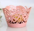 Elegant laser-cut pink butterfly cupcake wrapper with intricate floral hollow design - Pink