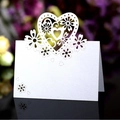 White laser cut heart and flower hollow folding table card in premium pearlescent paper - White