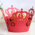 Red laser-cut cupcake wrapper with crown and pumpkin carriage design for wedding parties - Pearlescent Red