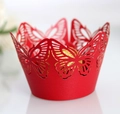 Red laser-cut butterfly cupcake wrappers made of premium pearlescent paper for weddings - Pearlescent Red