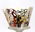 Silver laser-cut butterfly cupcake wrappers with floral patterns for wedding decoration - Reflective Silver