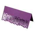 Elegant deep purple laser cut lace place card with pearlescent finish for wedding events - Dark Purple