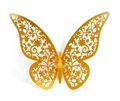 Golden 3D laser-cut hollow butterfly wall sticker with detailed floral patterns - Double-sided Gold