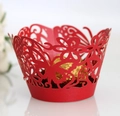 Red laser-cut butterfly cupcake wrapper lace for wedding party dessert decoration - Pearlescent Red