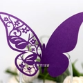 Purple laser-cut butterfly place cards for wedding glasses with elegant floral pattern - Dark Purple