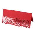 Elegant red laser-cut place card with lace hollow pattern for wedding table seating - Pearlescent Red