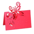Detail of red laser-cut butterfly place card with sparkling pearl paper texture - 12*9cm / Pearlescent Red