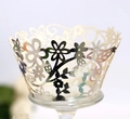 Elegant gold laser-cut floral cupcake wrappers with intricate vine and petal design - 5*5*8CM / Reflective Silver