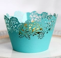 Pirottini per cupcake verde teal tagliati al laser con motivi a rose eleganti - Blu Tiffany