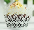 White laser-cut cupcake wrapper with floral pattern for wedding and party cake decor - 5*5*8CM / White