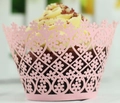 Pink laser-cut flower cupcake wrapper with delicate floral hollow design for wedding decor - 5*5*8CM / Pink