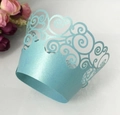 Detailed laser-cut light blue cupcake wrapper with pearlescent finish for weddings - Pearl Pale Blue