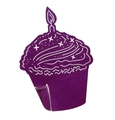 Purple cupcake laser cut paper card with white star details and lit candle for party decor - Dark Purple