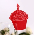 Red cupcake shaped paper place cards with hollow laser cut details for wedding glass decor - Pearlescent Red