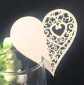 Detail of laser-cut heart wine glass card with elegant vine patterns on cream cardstock - Ivory